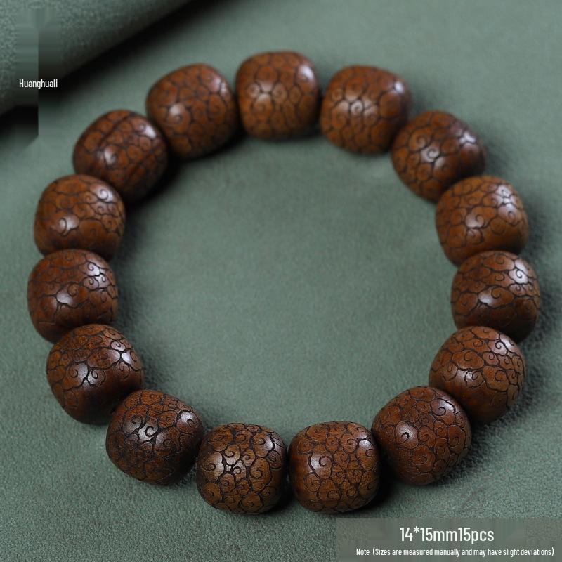 Ebony Cypress 20mm Bracelet: Ethnic Auspicious Cloud Pattern Prayer Beads for Men and Women
