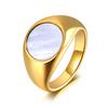 JeeMango Trendy Titanium Stainless Steel Fine  White Shell Rings Bridal Wedding Engagement Ring Jewelry For Women R20069