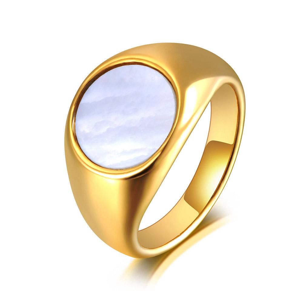 JeeMango Trendy Titanium Stainless Steel Fine White Shell Rings Bridal Wedding Engagement Ring Jewelry For Women R20069