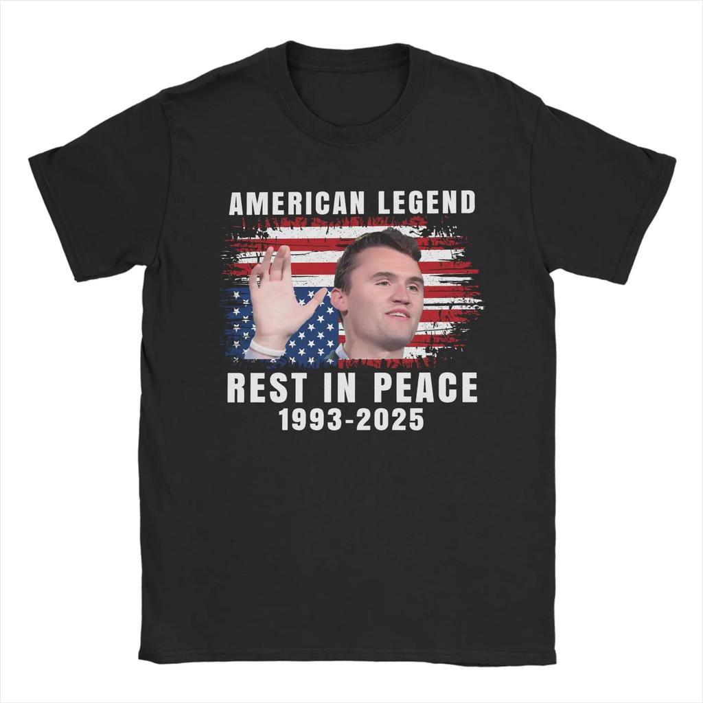 Fashion Rest In Peace Charlie Kirk American Flag Tshirts For Unisex Round Collar Cotton T Shirts Short Sleeve Tee Shirt Adult Tops