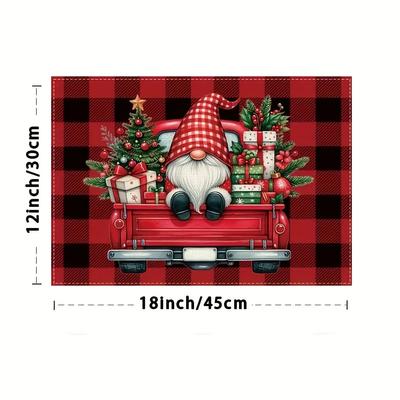 4/6pcs Christmas Plaid Gnome Truck Red Black Plaid Santa Claus Placemats Everyday Holiday Decor for Home Kitchen Restaurant