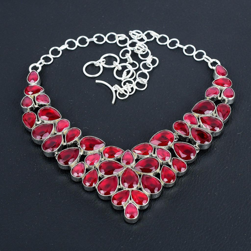Red Ruby Gemstone Handmade 925 Sterling Silver Necklace, Red Ruby Silver Necklace For Wife, Unisex Necklace Anniversary Gift