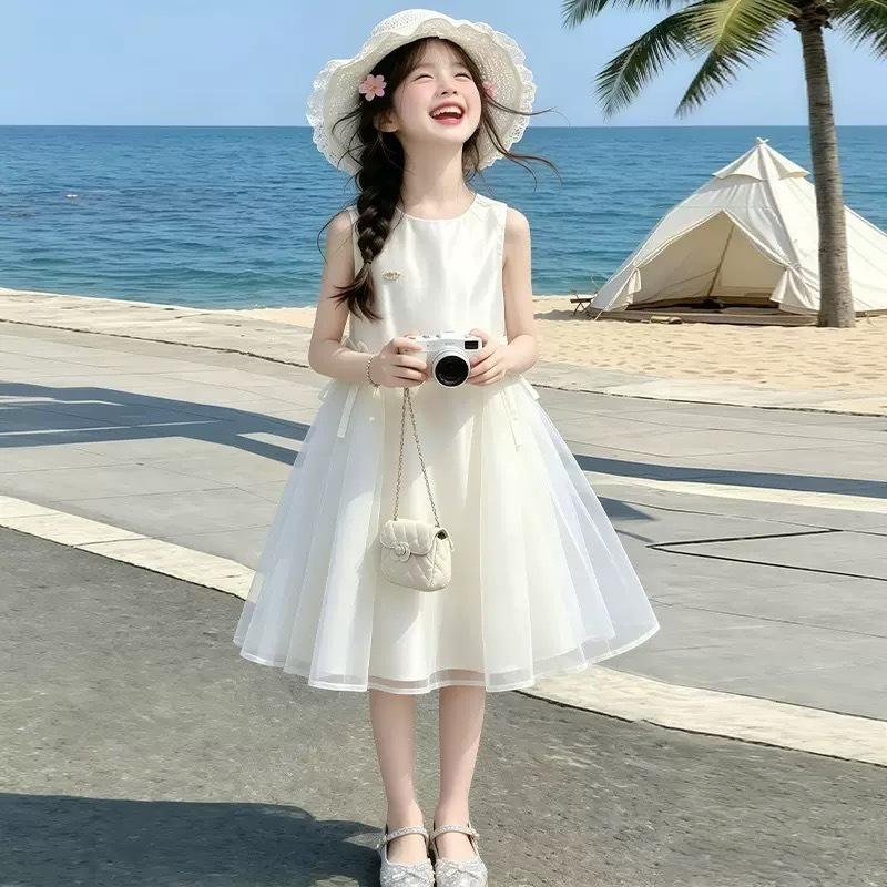 Girls Sleeveless Princess Dress for Summer Birthday Party Elegant Tank Dress 120