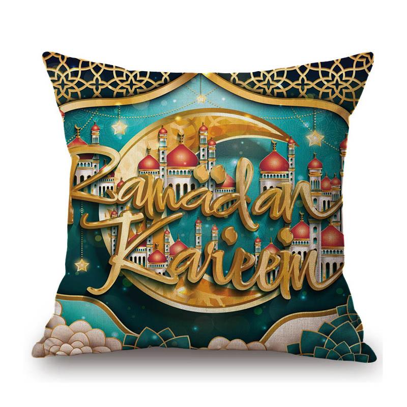 Moslem Home Decoration Eid Mubarak Ramadan Festival Mosuqe Doctrine Calligraphy Art Sofa Pillow Case Linen Cushion Cover