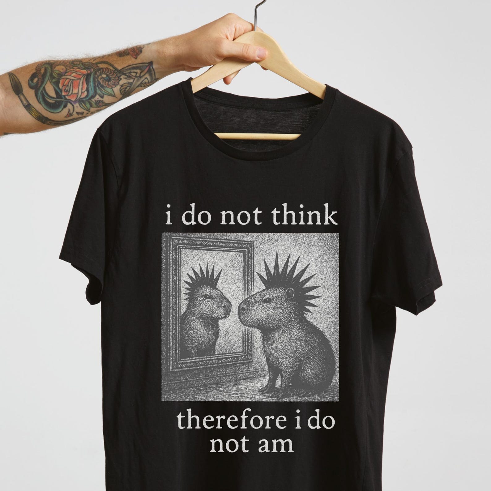 Punk Capybara Philosophy T-Shirt – Funny Existential Meme Tee S