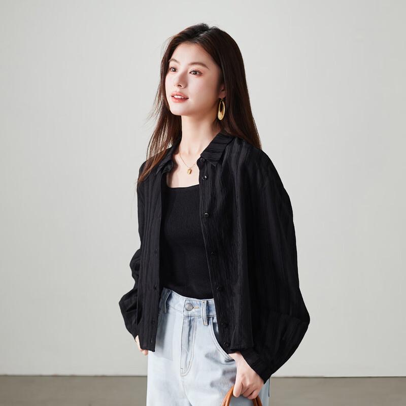 SOFSIL Women s 2026 Spring Striped Texture Everyday Loose Shirt M