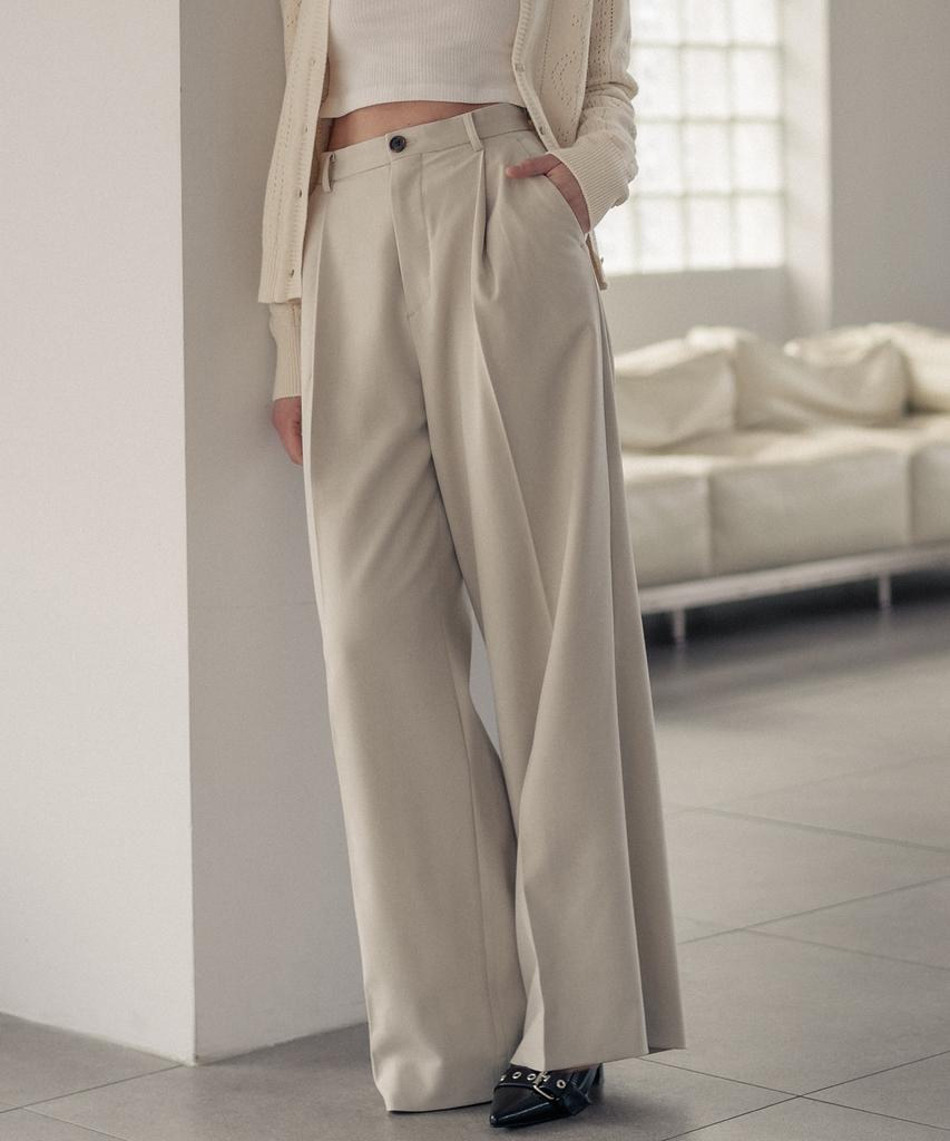 HARDCORE HAPPINESS Classic Single-Pleat Maxi Wide Slacks_Light Beige