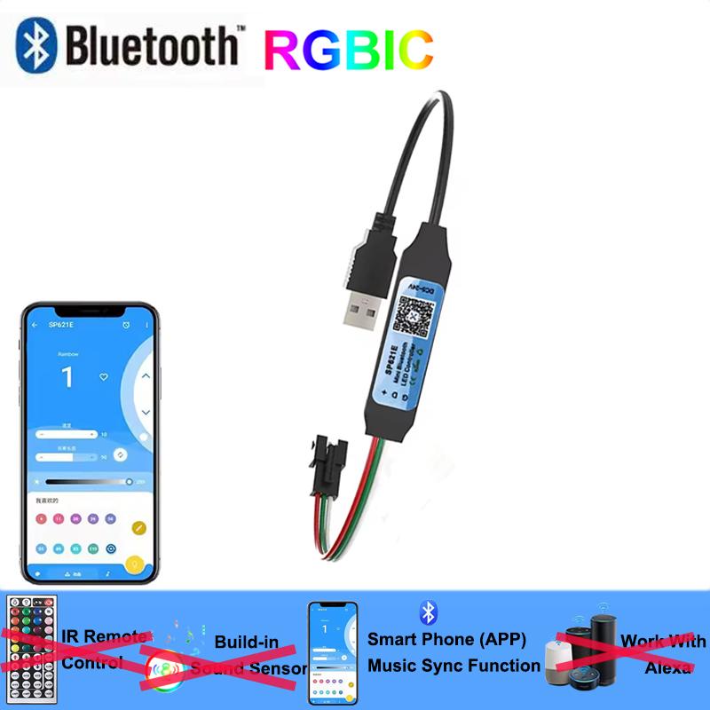 Bluetooth Smart Controler 5V 3 Pin RGBIC Led Controller USB RGBIC Led Lights Controller SP621E For WS2812B 2811 LED Strip