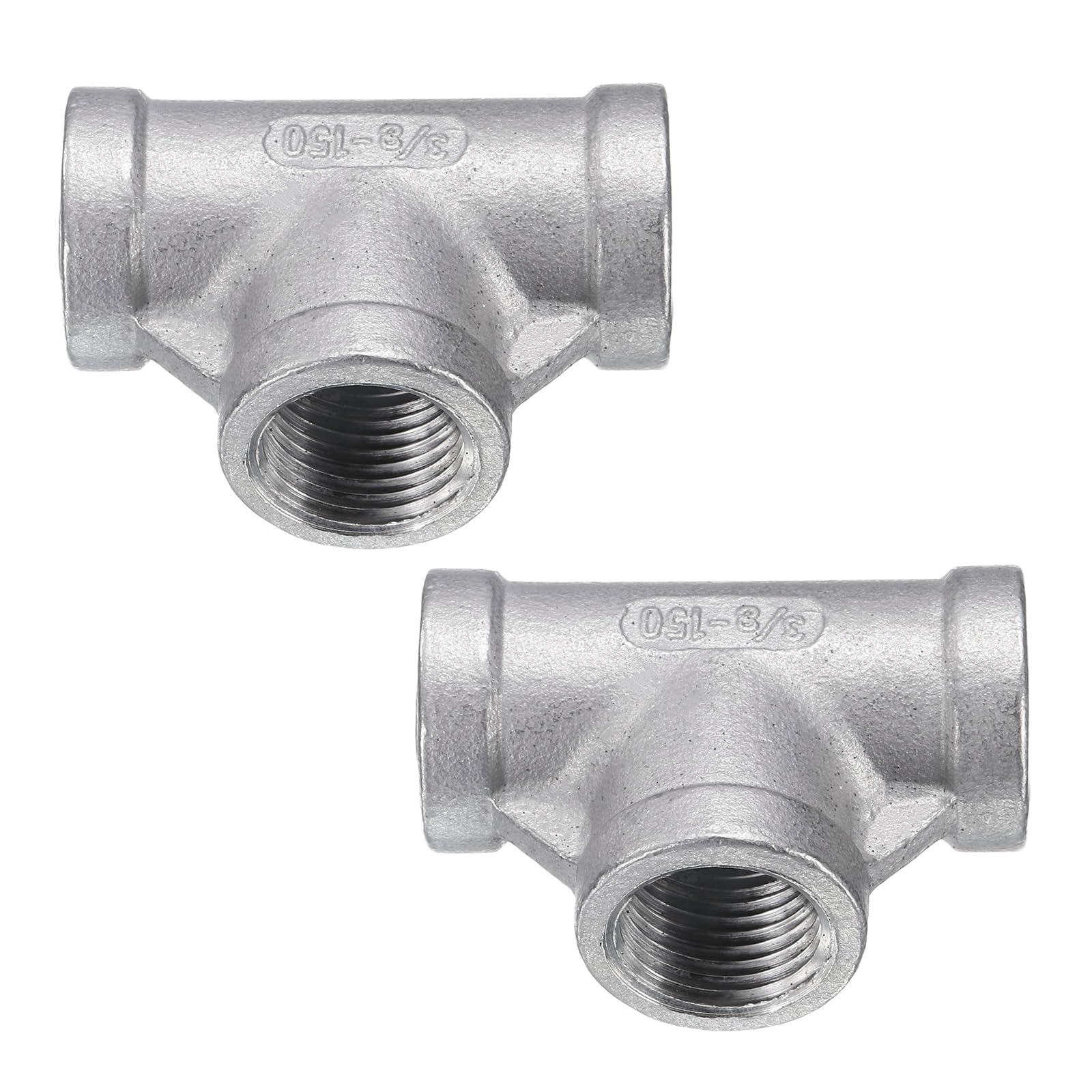 uxcell 2pcs Tee Pipe Fitting 3/8 N PT Femal 304 Stainless Steel T Shape серебряный