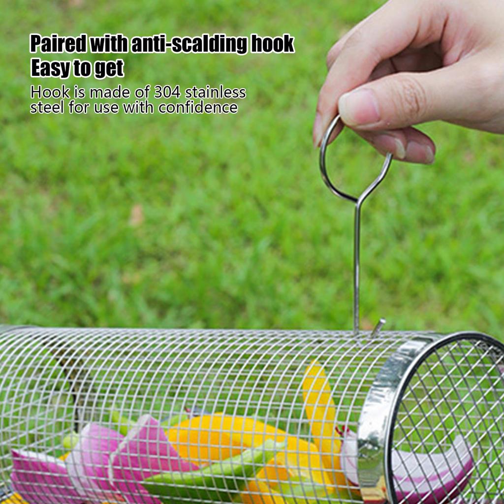 2025 new Stainless Steel BBQ Basket Portable Rolling Wire Mesh Cylinder Grill Basket for Outdoor Camping Barbecue