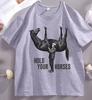 Hold Your Horses TShirt Funny Meme Graphic Tee Internet Humor Short Sleeve Round Neck Printed Tshirt Male Clothing Streetwear