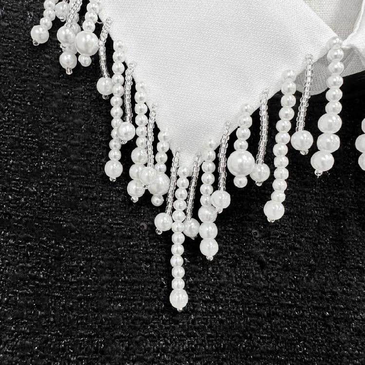 Elegant Pearls Beaded Bib Faux Collar Half Shirt for Women Lapel False Collar Detachable Collar Neckline Choker Necklace