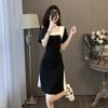 French Dress Waist Thin Splicing Summer Skirt New Design Sense Niche Black and White Temperament Color Matching Bottom Skirt