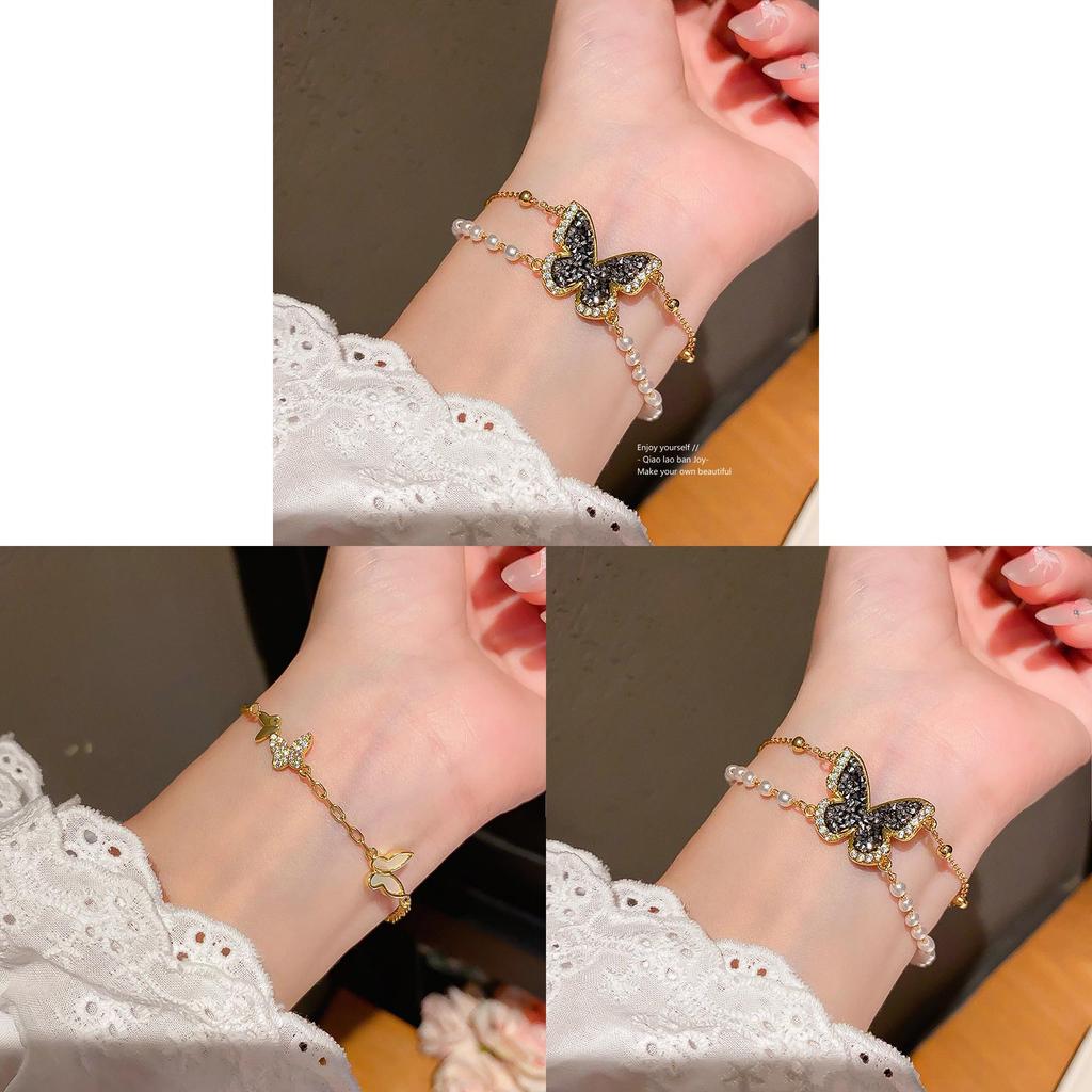 Butterfly Fashion Jewelry Bracelet With Gold Plating And Faux Pearl For Elegant Women