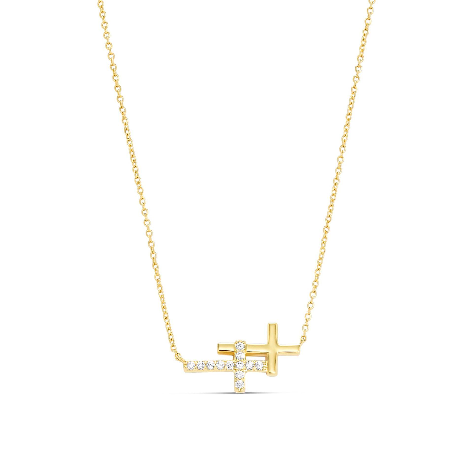 14K Gold Plated Cross Necklace for Women, Silver Cross Necklaces for Women, 18 inches Chain with Cross Pendant