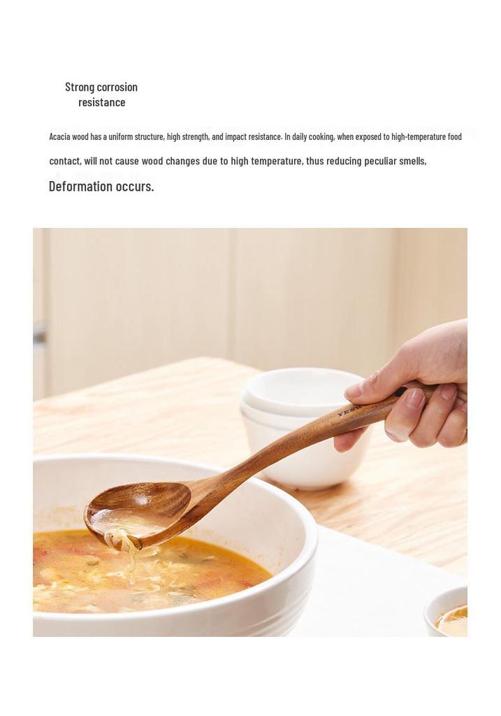 Teak Non-Stick Long-Handle Solid Wood Pan and Acacia Wood Kitchenware Set