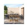 Ensemble table de jardin, canapé 3 places, 2 canapés individuels, 2 tabourets, plateau en bois d'acacia, gris