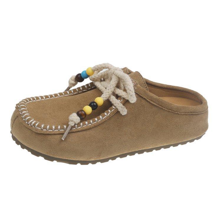 Retro ethnic style casual round head flat bottom bag head half slippers women's new summer wear casual sandals in 2025