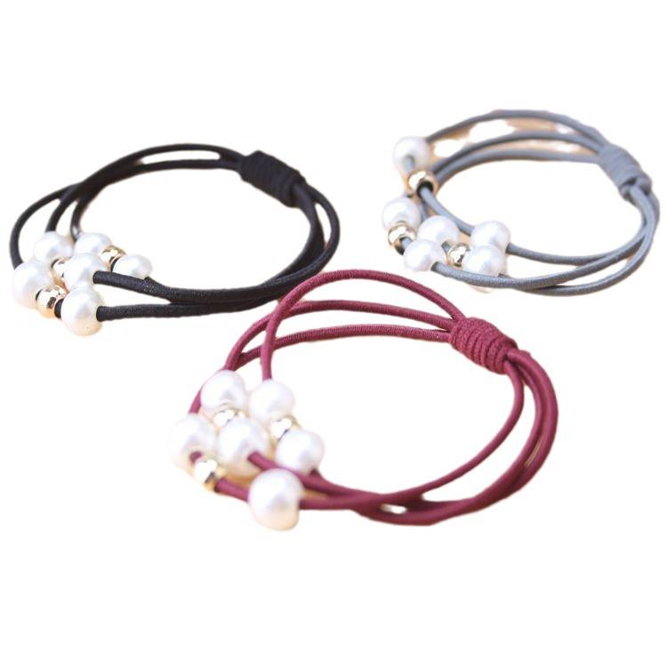 Pearl Hair Tie: Three-Layer Nine-Bead Headwear Accessory