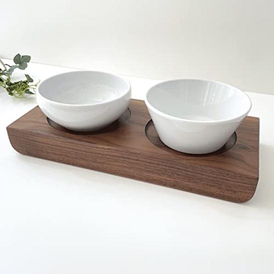 KATOMOKU Cat Feeding Table, 2-bowl, Walnut, km-123WA