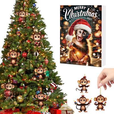 Weihnachtsbaumschmuck Mehrzweck Niedlicher Affe Adventskalender Hängende Affenornamente für Feiertagsrucksäcke