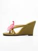 Fashion Romantic Vacation Orchid - Decor Mule Heels Women, Green Satin Toe - Post Shoes, Chic Beach Party Footwear