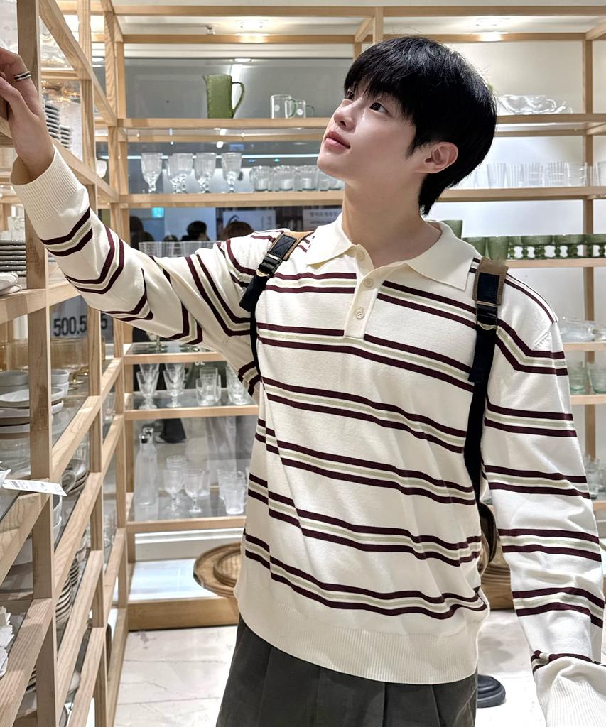 MINDBRIDGE [Couture] Multi-Stripe Collar Semi-Oversized Knit - 2 Colors