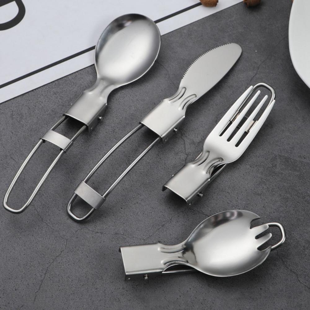 Portable Picnic Stainless Steel Utensils Folding Tableware Cutlery Spoon Spork Fork