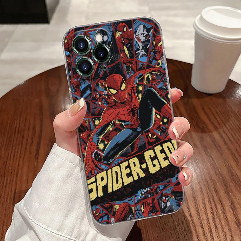 Marvel Spiderman Transparent Phone Case For iPhone 17 Pro Max 17E 11 12 13 14 15 16 Pro Max 15 Plus 17 Air 16E 7 XS Soft Cover