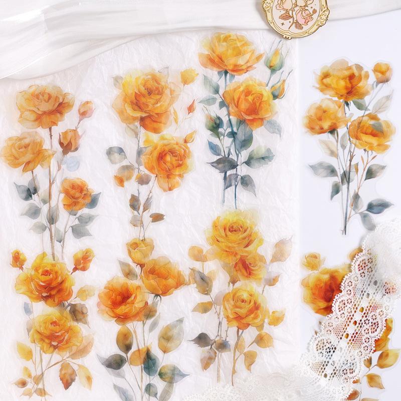 Yuezhen Rainbow Rose Large Journal Waterproof Vintage Floral PET Sticker Pack