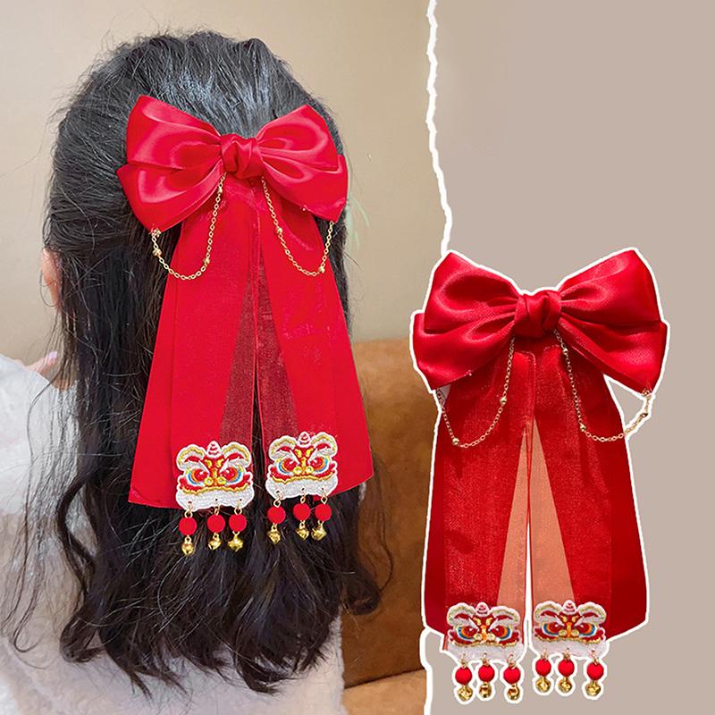 Rote Schleife Band Haar Clip Jahr Haarnadel Kawaii Haar Zubehör Für Frauen Mädchen Frühling Festival Haar Ornament