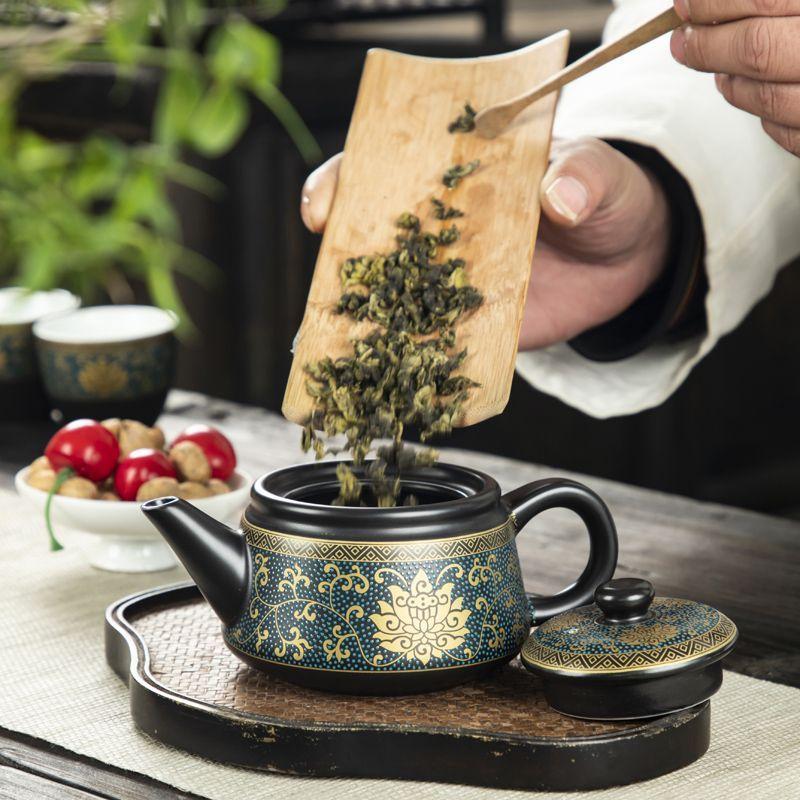Chinese Style Kung Fu Ceramic Teapot, Teacups, Jug and Filter Set, Hand-Grap Pot, Drinkware Gaiwan, High Quality, Elegant Black