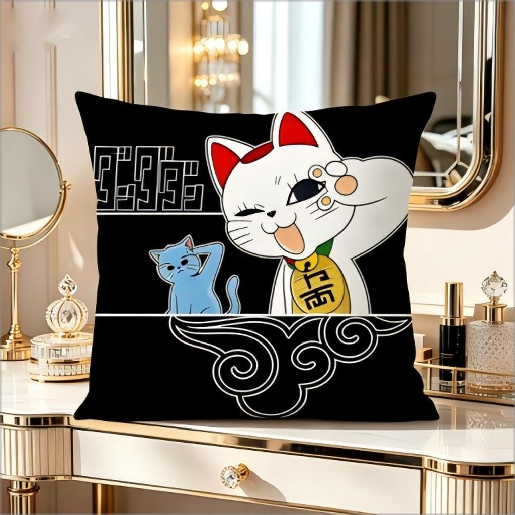 Anime Lucky Cat Print Pillow Cover Cute Cartoon Cat Cushion Case For Sofa Bedroom Living Room Home Decor