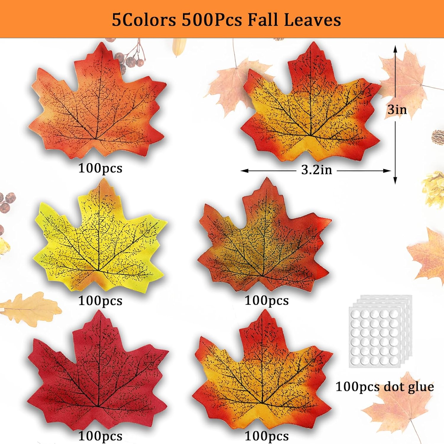 500PCS Autumn Fall Leaves, Fall Artificial Maple Leaves for Thanksgiving Decorations, Weddings, Fall Decorations and Table Crafts Decor