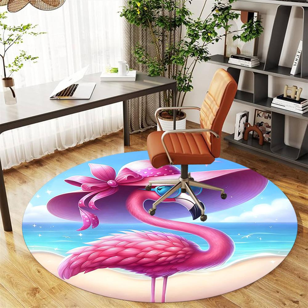 1pc Flamingo Beach Round Chair Mat Area Rug - Non-Slip, Floor Mat for Office, Bedroom, Home Decor Christmas Gift-1002339