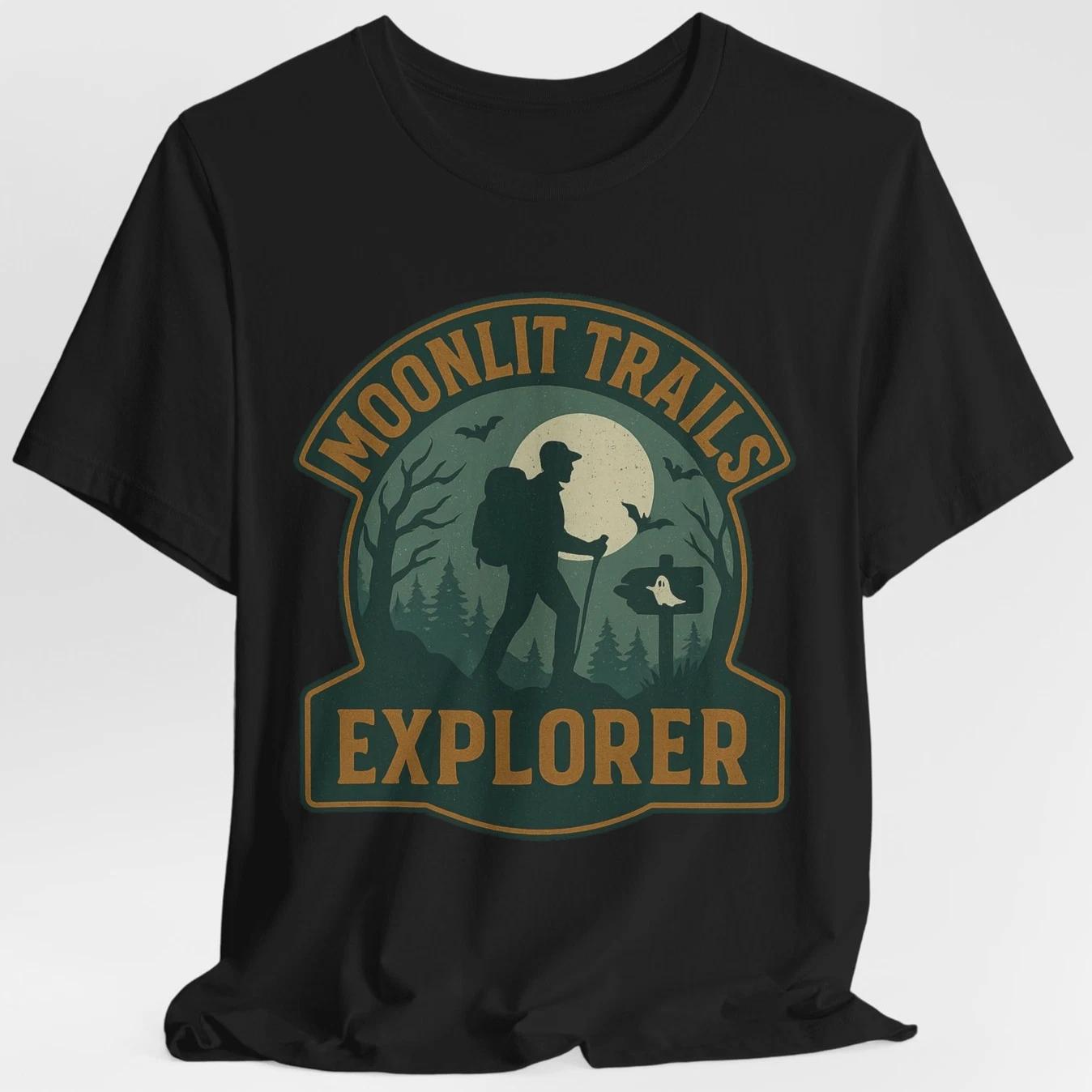 Moonlit Trails Explorer Halloween Hiking T-Shirt, Outdoor Adventure Tee for Men 4XL
