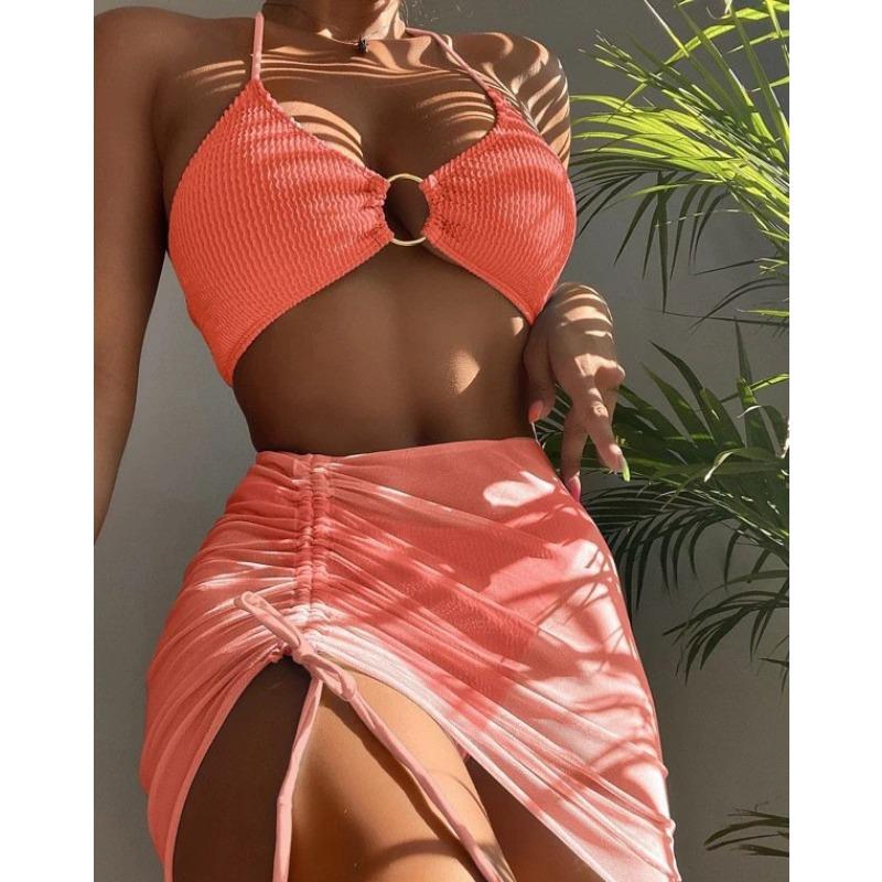 Swimsuit Women's Multi-colored Sexy Skirt Neck Three-piece Swimsuit Bikini