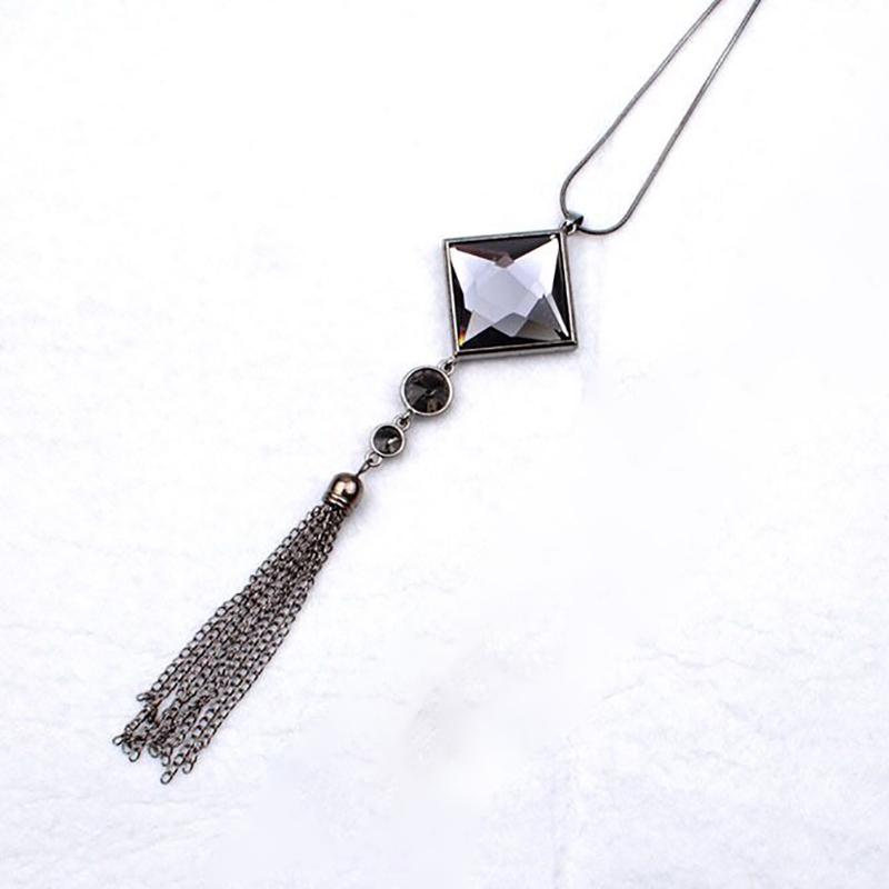 Geometric Crystal Long Sweater Chain Necklace for Women Metal Chain Necklace Fashion Jewelry Gift