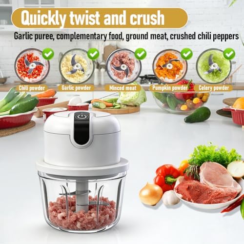 USB Rechargeable Electric Food Chopper 350ml Wireless Mini Kitchen Chopper Multifunctional Food Processor for Onions Garlic Meat Fruit
