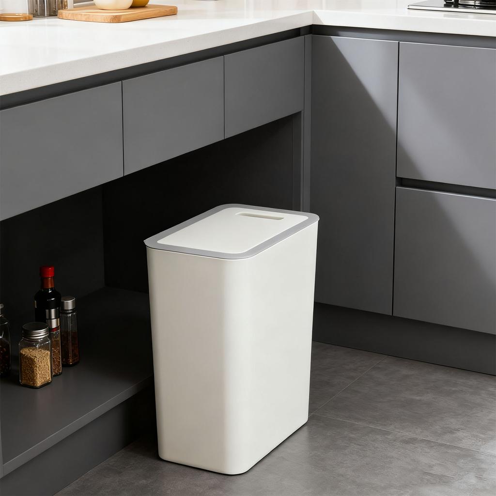 Trash Can with Press Top Lid 15L Plastic Slim Wastebasket Garbage Container Bin for Bathroom Bedroom Kitchen