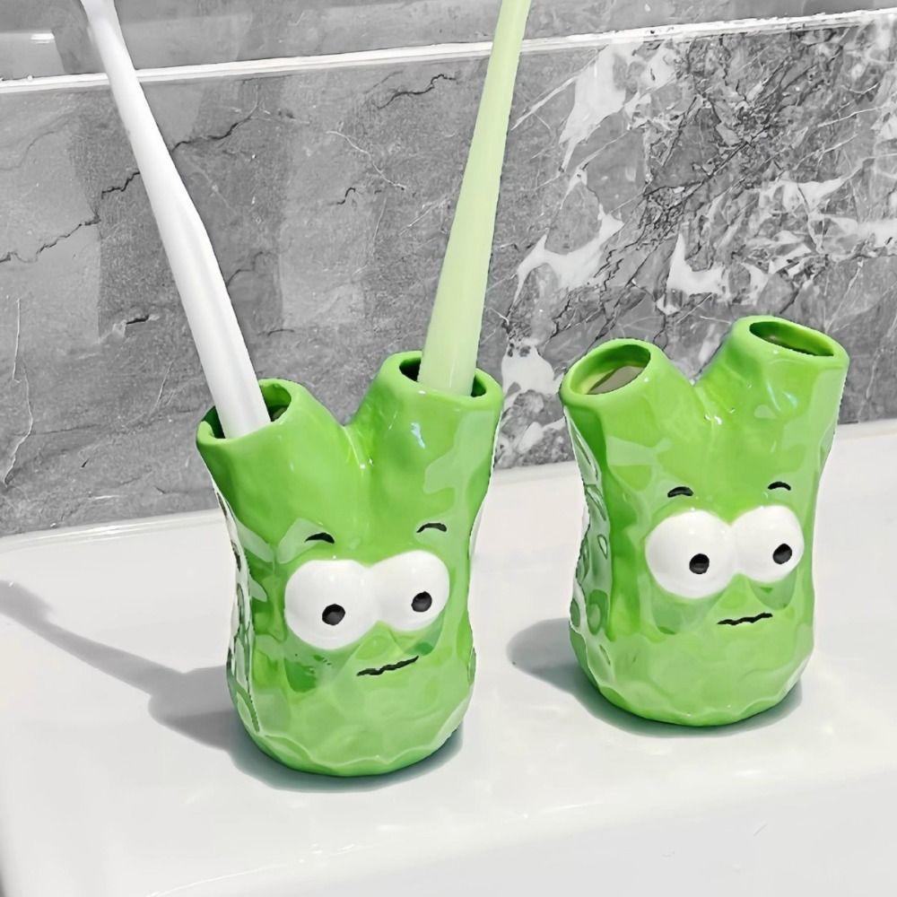 

Ceramic Toothbrush Cup Storage Function Storage Rack Cartoon Toothbrush Holder Bathroom Use
