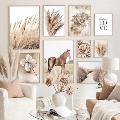 Dried Flower Seagrass Reed Wheat Dandelion Horse Wall Art Canvas Painting Print Posters Wall Pictures For Living Room Home Decor