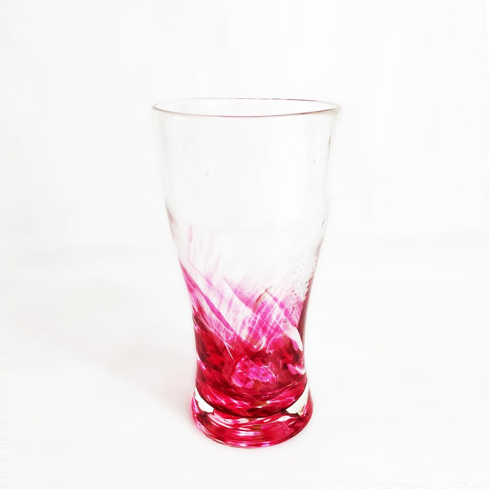 Ryukyu Glass, Okinawa Souvenir, Beer Glass, Tall Glass, Fluorite-infused, Firefly LOVE & STAR Tall Beer Glass (Gold Red)