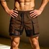 Men Drawstring Elastic Waist Mesh Patchwork Casual Cargo Shorts Pants Outdoor