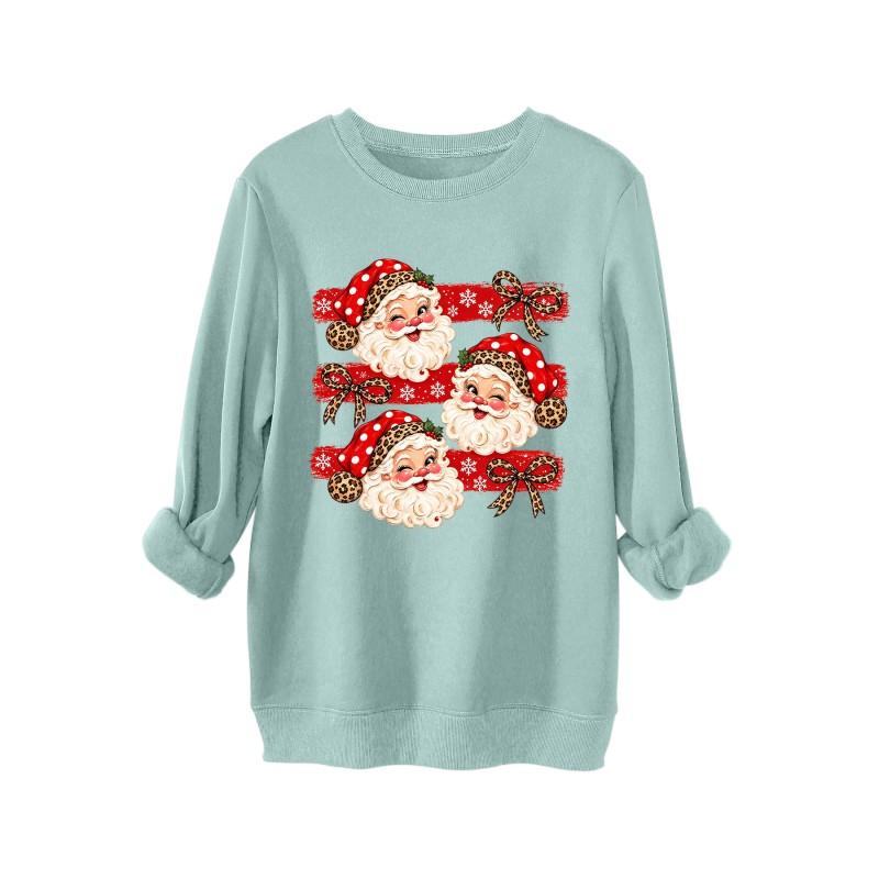 Womens Thick Hoodie Leopard Print Bow Santa Snowflake Graphic Round Neck Loose Fit Casual Winter Sweatshirt