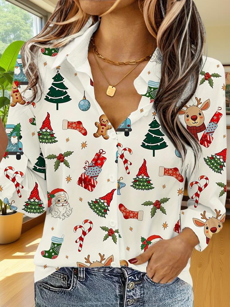 New American style new Santa Claus holiday shirt casual and versatile fashion trend long-sleeved shirt New Year's shirt