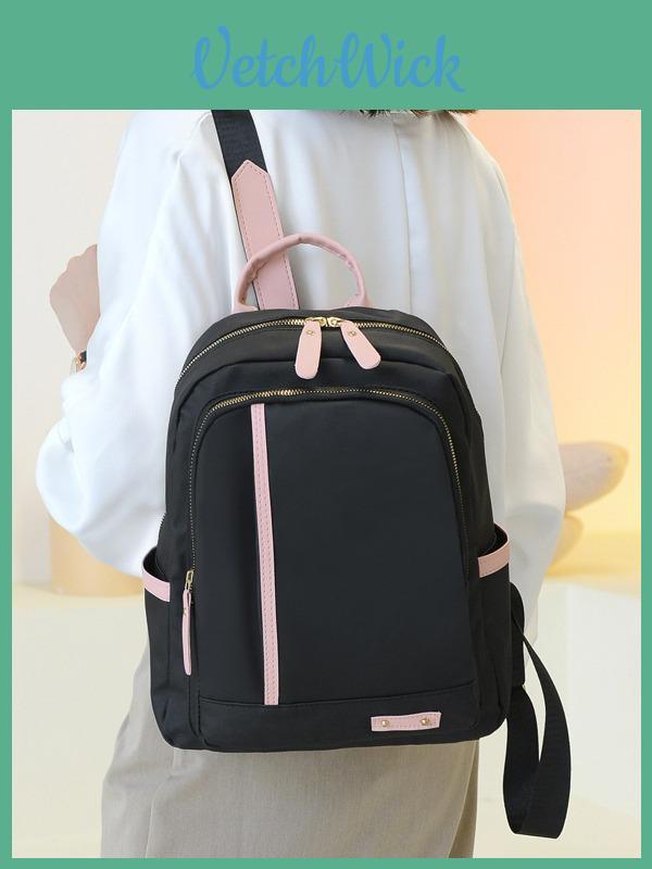 Oxford Fabric College Style Backpack With Zipper Closure And Waterresistant Features For Travel