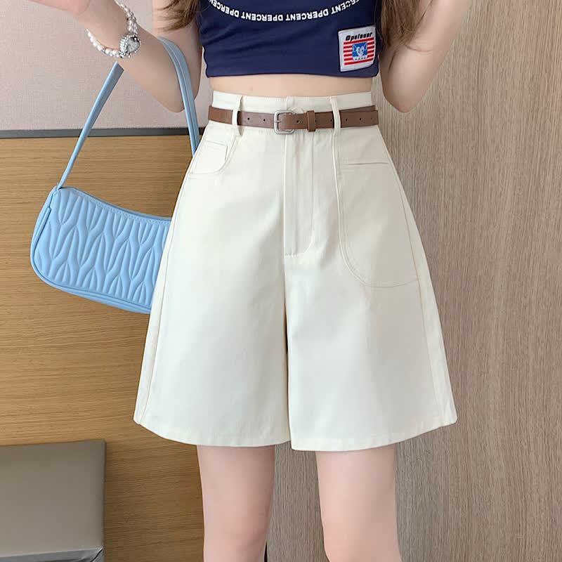 Sommer 2026 Damen Khaki A-Linie Hoher Bund Locker Weites Bein Shorts