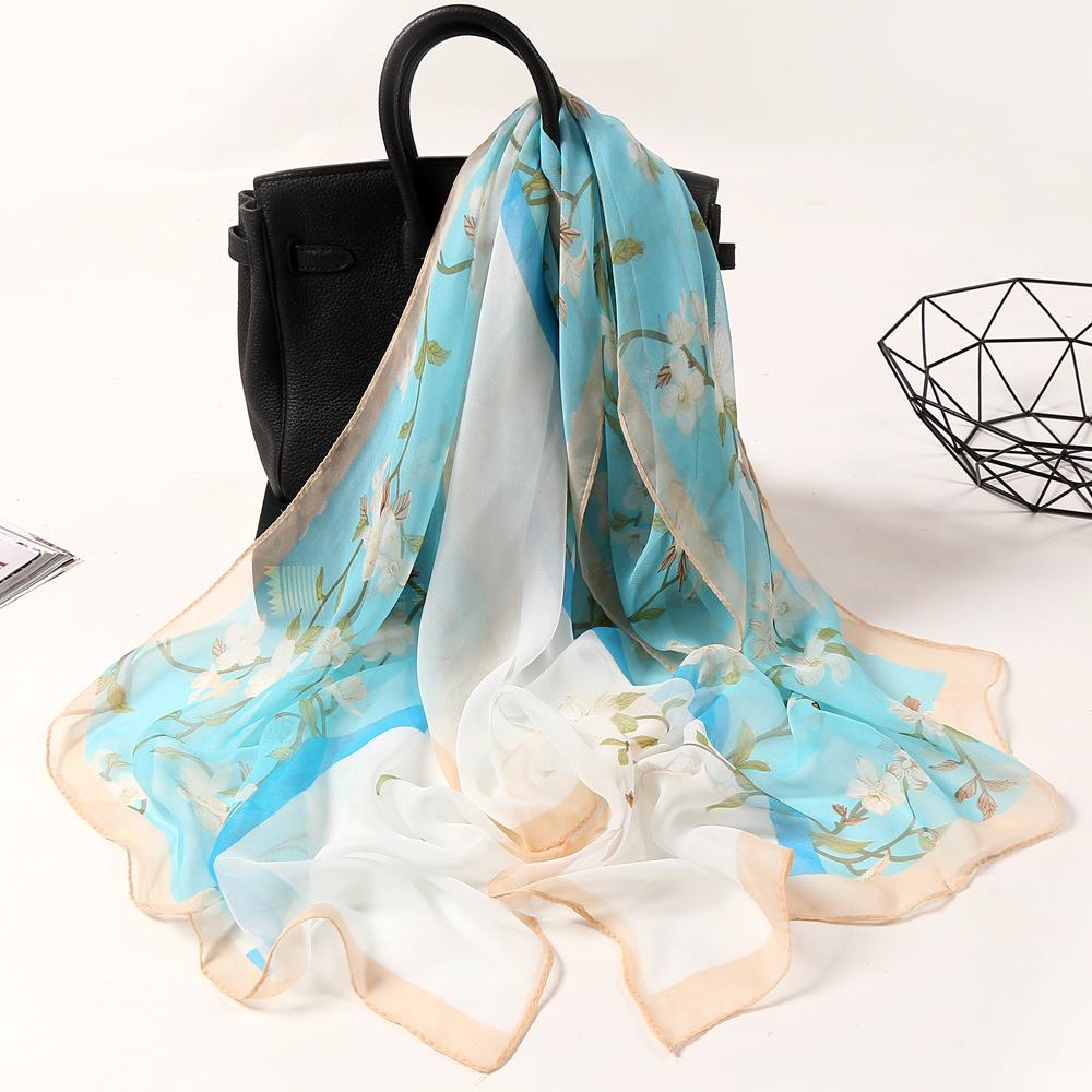 Spring and Autumn Women's Pastoral Scarf Thin Qiao Qi Silk Scarf Versatile Lady Water Two-color Silk Scarf
