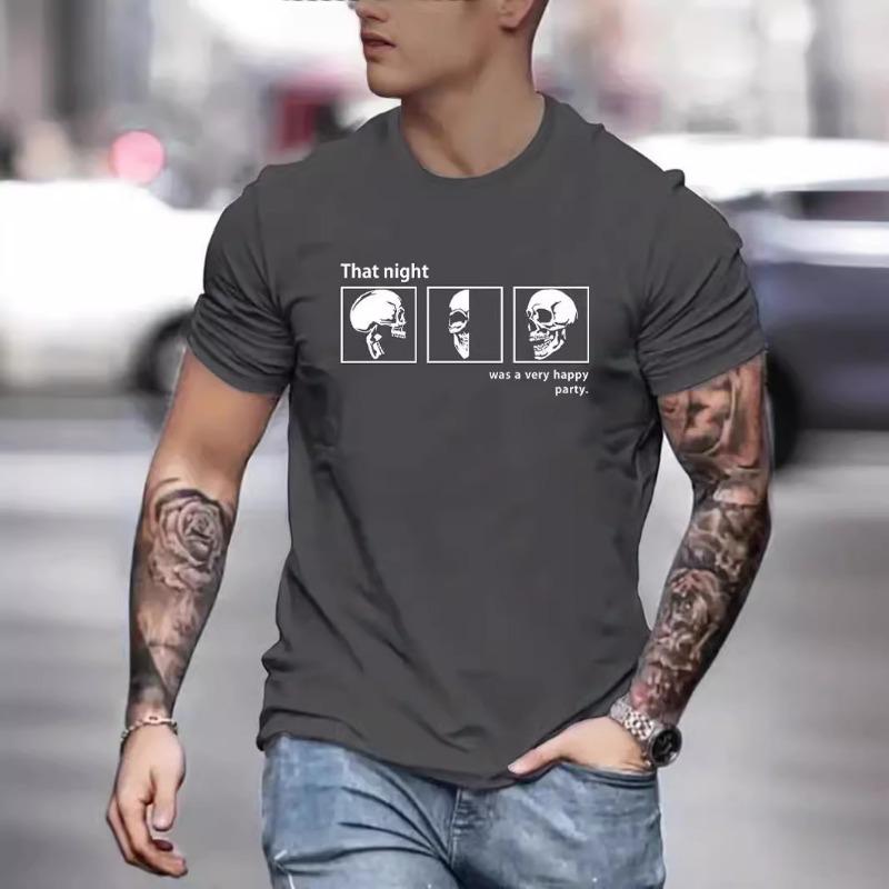 

Мужская футболка с принтом скелета и букв, свободная, с круглым вырезом, с коротким рукавом, для мужчин 6xl темно-серого